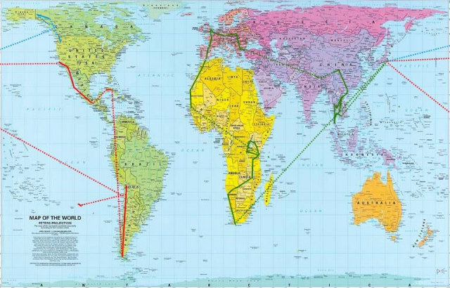 ピーターズの世界地図で世界一周のルートを描いてみる 